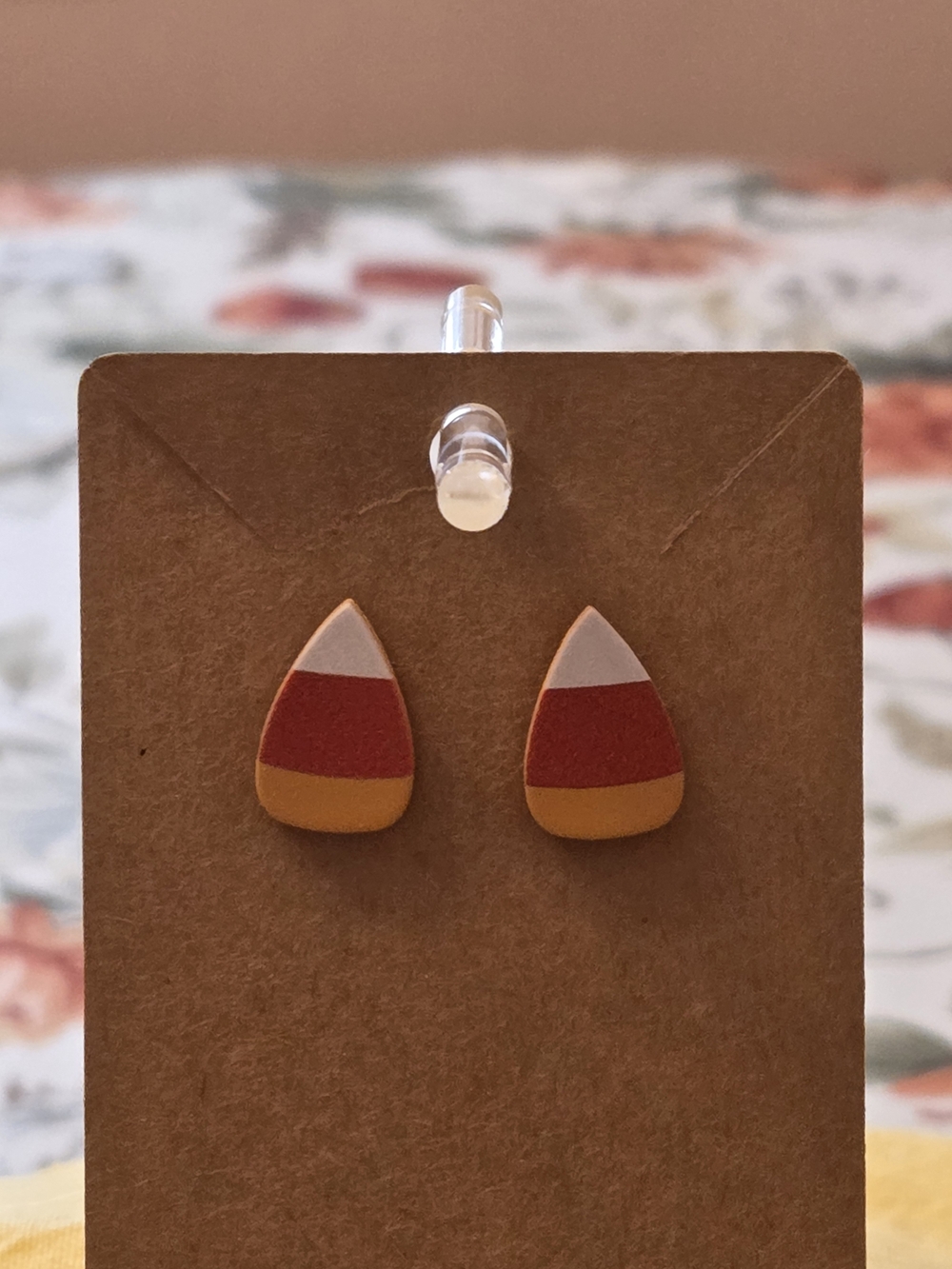Candy Corn Stud Earrings - White, Orange & Yellow
